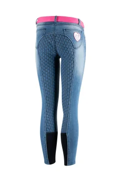 Horze Poppy denim-ridebukser, helforsterket med silikon